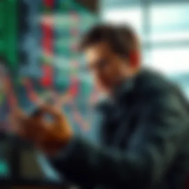 Analyzing Stock Market Trends An investor analyzing stock market trends and ticker data