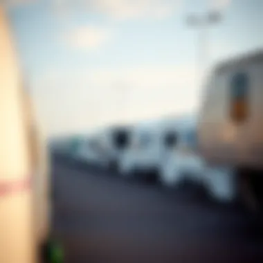 Diverse Travel Trailers Diverse travel trailers lined up at a dealership