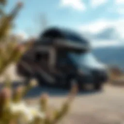 A luxurious motorhome parked in a scenic location