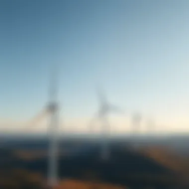 Aerial view of a wind farm with modern turbines