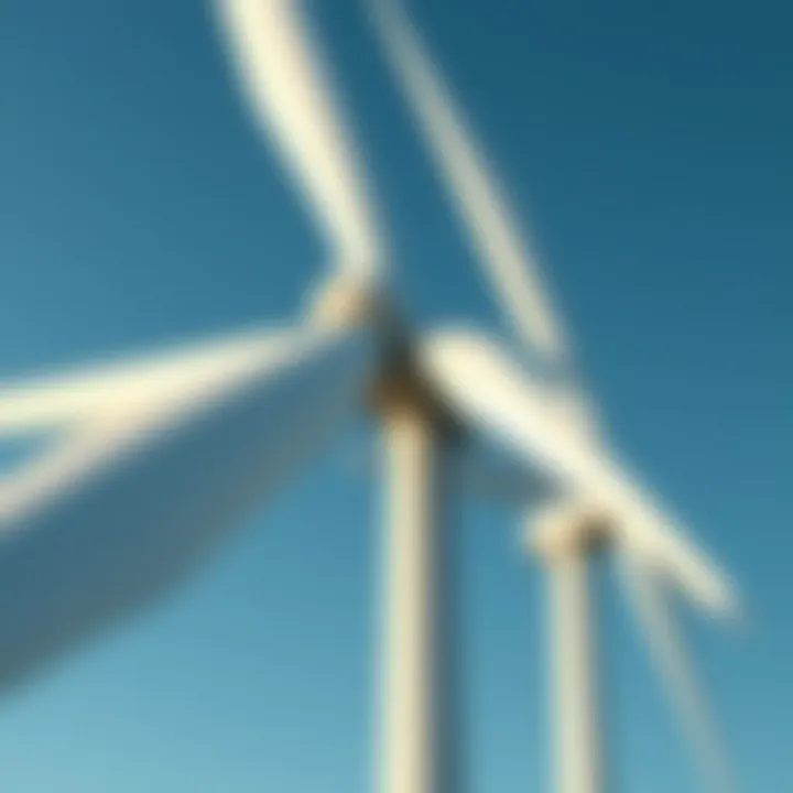 Close-up of wind turbine blades spinning in the wind