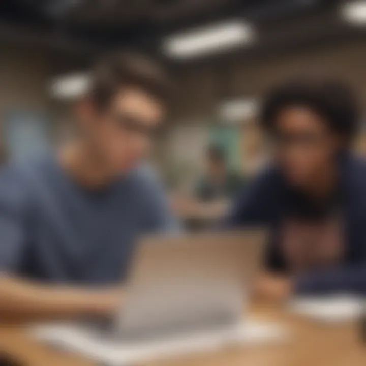 Student using laptop in a classroom