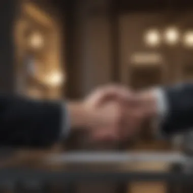 A successful real estate transaction handshake between a broker and a client