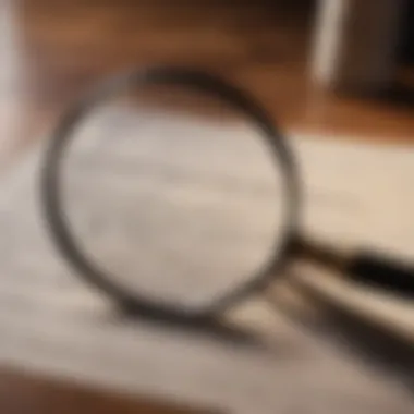 A magnifying glass over a contract indicating due diligence