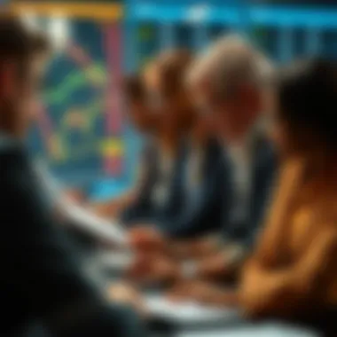 Graphic showing a diverse group of investors analyzing financial data