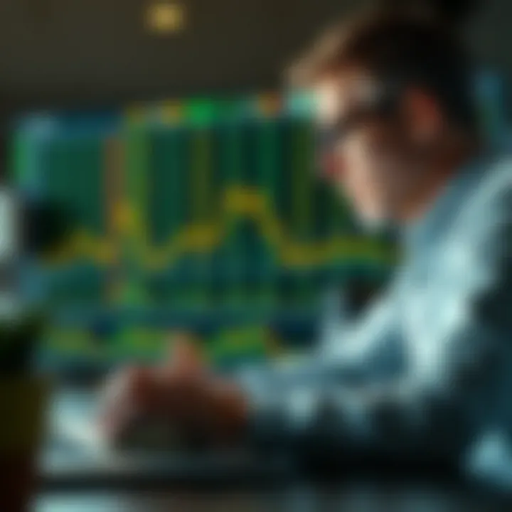 An investor analyzing trends on a laptop with stock graphs