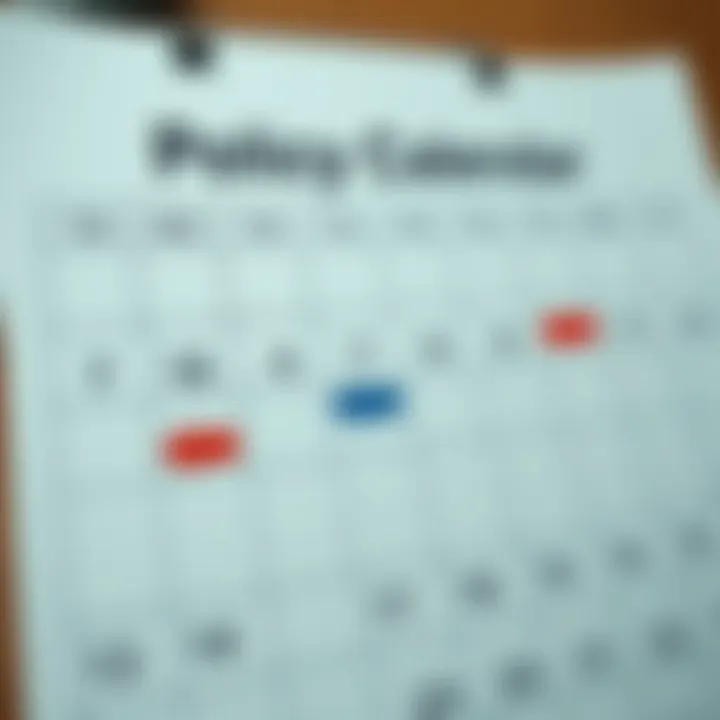 Graphic showing a calendar with important dates marked for policy review