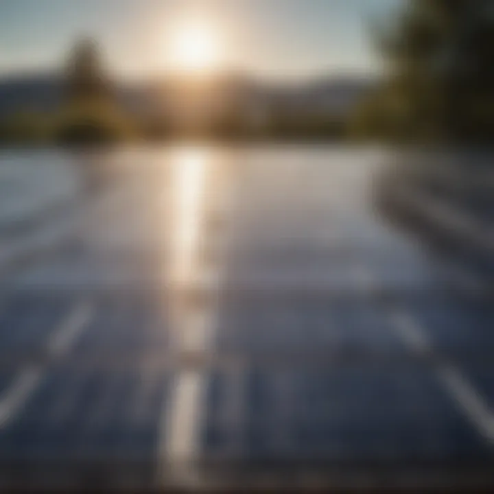 A solar panel array with sunlight reflecting